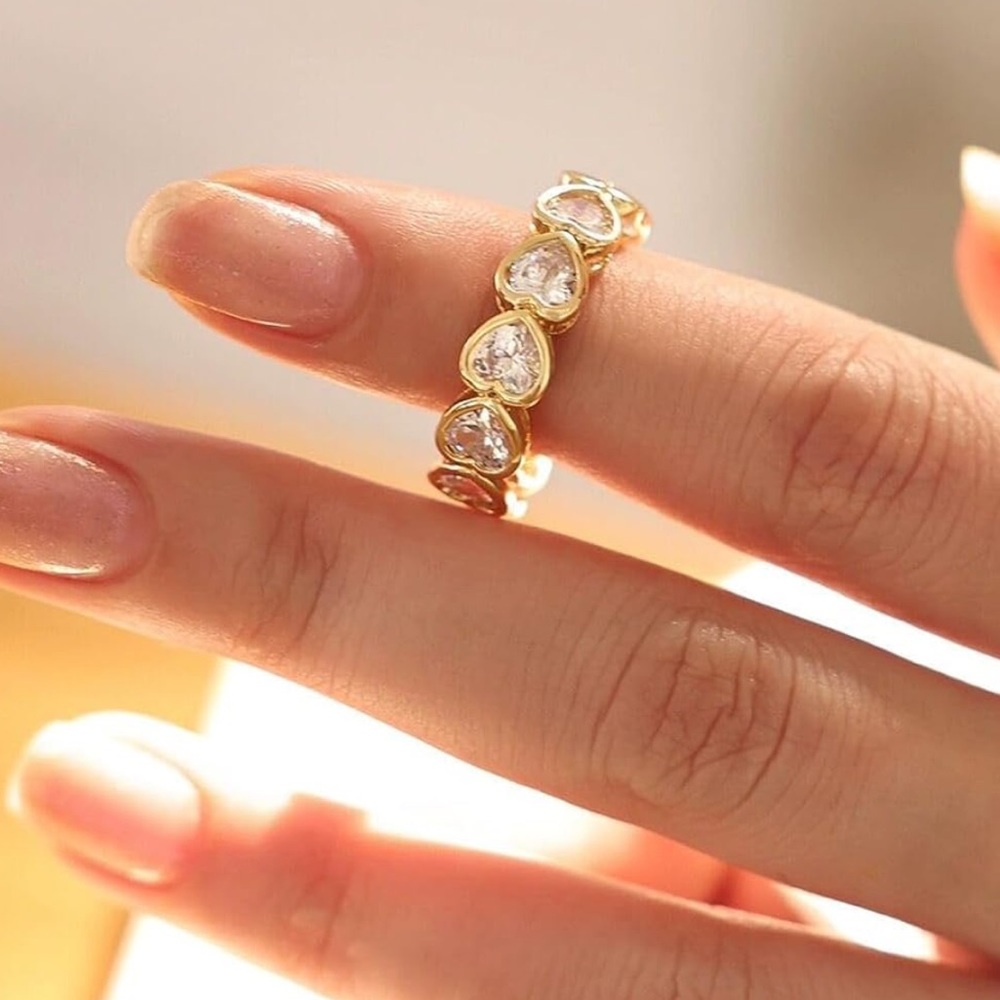 New! Crystal Heart 14K Gold Plated Ring (One Size)
